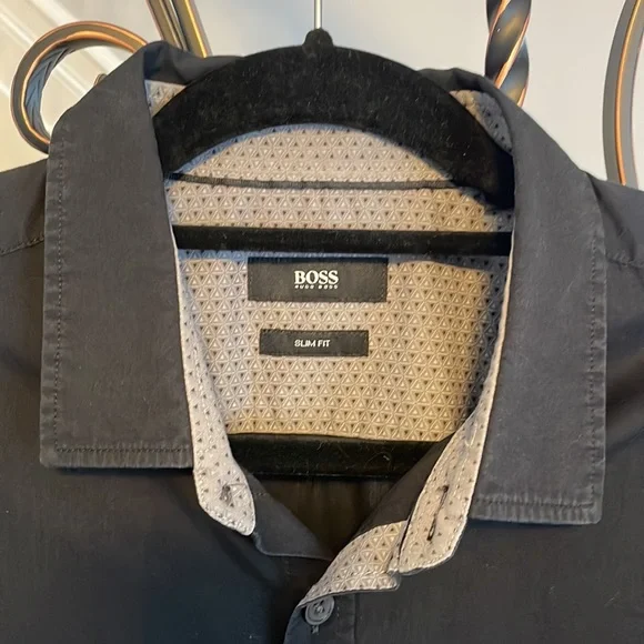 BOSS Hugo Boss Mens Slim Fit Black Shirt Size L - Picture 2 of 6